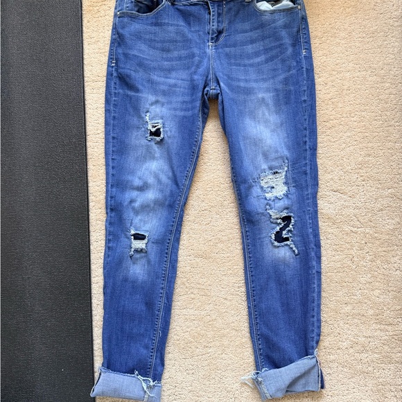 Indigo Rein Blue Distressed Boyfriend Jeans - Picture 1 of 4